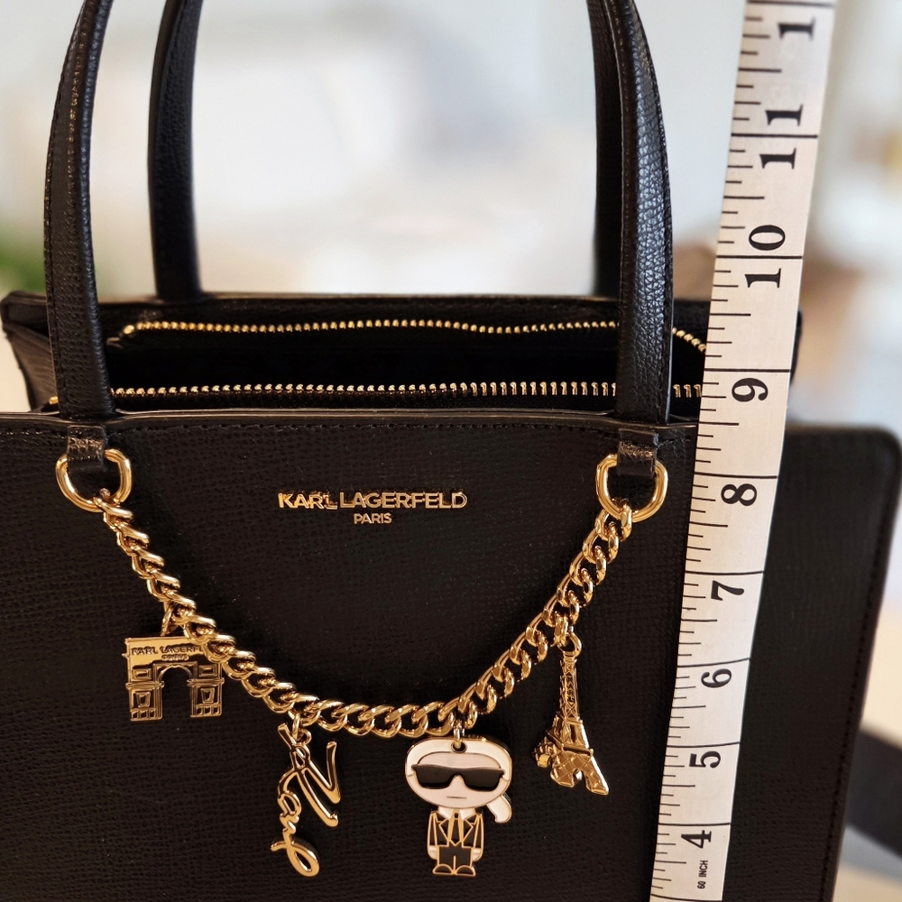 Karl Lagerfeld Black Saffiano Leather Satchel Crossbody with Gold Hardware - Picture 7 of 13